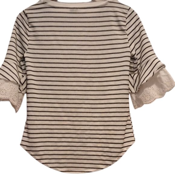 Elle Black White Striped Blouse XS Women’s Lace Sleeve Casual Top - Picture 5 of 6